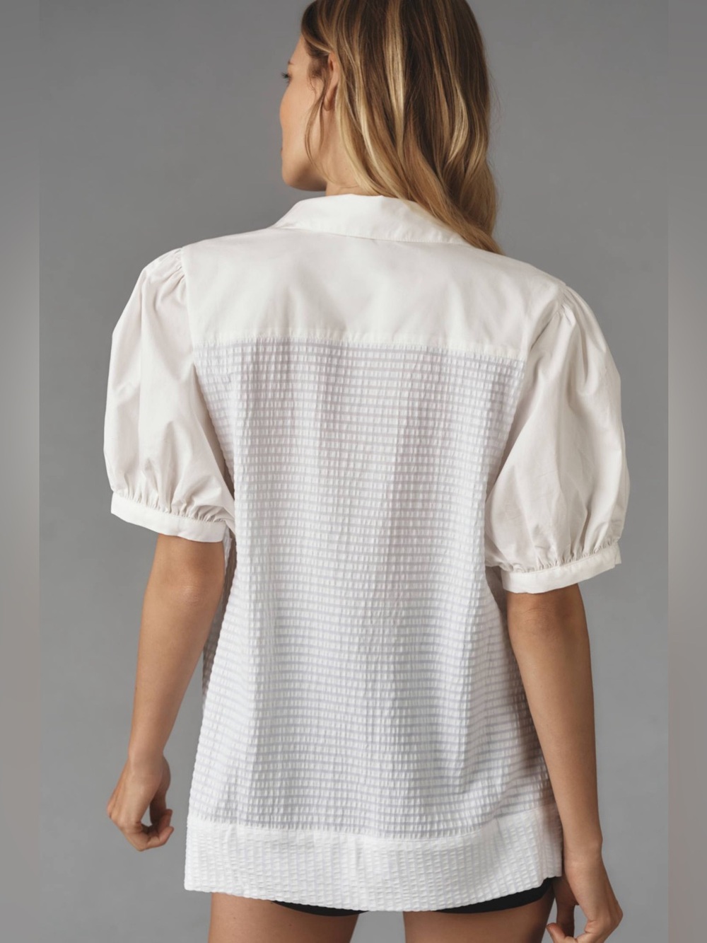 Anthropologie Maeve Puff Sleeve Sea Breeze Oversized Top Sz S - Picture 2 of 7